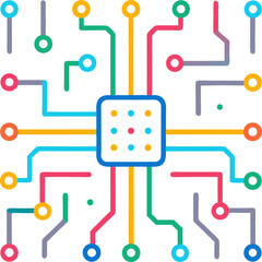 Fototapete - AI‑inspired tech pattern, colourful circuit lines seamless design with white background.