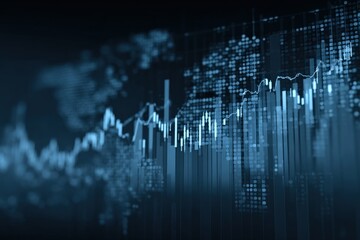 Aufkleber - Advanced digital financial data analysis with fluctuating line graphs and glowing stock market chart visuals on dark background