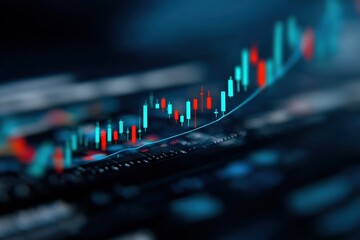 Aufkleber - Dynamic financial stock market chart with colorful candlestick patterns and upward trend line indicating growth and investment analysis
