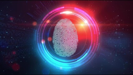 Aufkleber - Glowing Digital Fingerprint with Futuristic Neon Interface Highlighting Biometric Technology, Cybersecurity, Identity Verification, and Digital Security in Vibrant and Advanced Technological Design