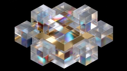 Poster - Abstract 3D Gold   Glass Cubes  Geometric Pattern  Modern Design