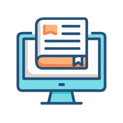 Poster - Online education graphic showing book and computer screen