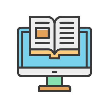 Online education concept book and computer monitor design graphic