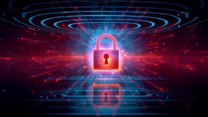 Aufkleber - Glowing Red Padlock Icon Surrounded by Vibrant Blue and Red Light Effects Symbolizes Cybersecurity, Data Protection, and Digital Security in Futuristic Environment