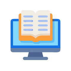 Poster - Online learning concept with book on computer screen icon