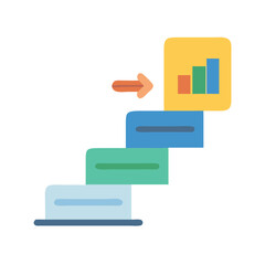 Poster - Stairway to success with data growth flat design illustration