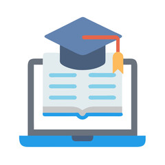 Poster - Online education concept with laptop, book, and graduation cap