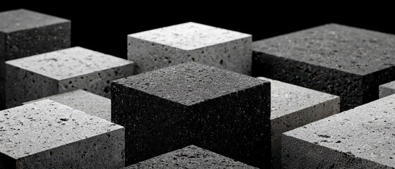 Poster - Abstract Gray   Black Cubes  3D Render  Geometric Blocks  Modern Texture Background