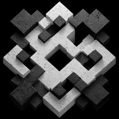 Poster - Abstract Geometric 3D Concrete Cubes  Modern Minimalist Art Poster Design