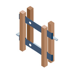 Poster - Isometric wooden frame structure against a solid black background