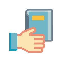 Poster - Hand holding a blue book on black background graphic