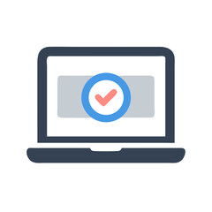 Poster - Laptop with checkmark shows successful completion on black background