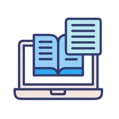 Poster - Laptop with book and document icon illustrating online education
