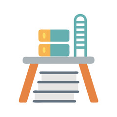 Poster - Colorful flat illustration of desk, books, ladder concept