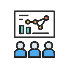 Poster - Business presentation with charts and an audience watching