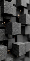 Poster - Abstract 3D Cubes  Dark Grey Blocks  Geometric Background  Textured Surface