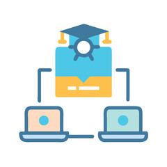 Poster - Online education network connecting laptops to graduation cap icon