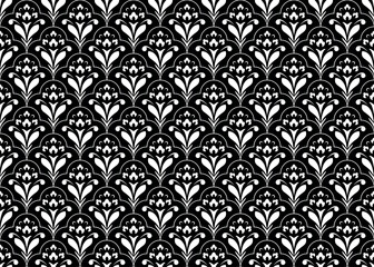 Poster - Flower geometric pattern. Seamless vector background. White and black ornament.