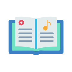 Poster - Open book with music and reading icons illustration