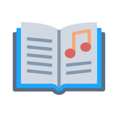 Poster - Open book illustration displaying musical note flat design style