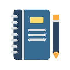 Poster - Stylized notebook and pencil flat icon with dark background