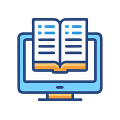 Poster - Online education icon showing digital book on computer screen