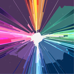 Poster - Abstract colorful explosion radiating outwards with vibrant spectrum and geometric shapes