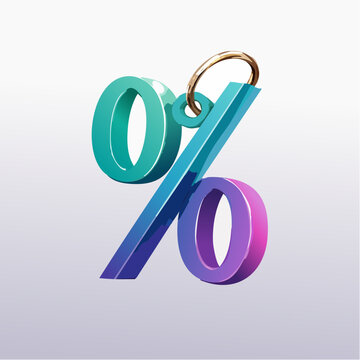 3D rendering of a percentage symbol with a gold ring on a gradient background