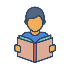 Poster - Flat illustration of person reading book on black background