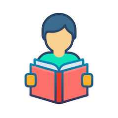 Poster - Flat design illustration of a person reading an open book