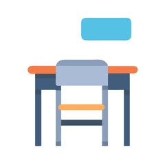 Poster - Flat design study desk and chair on black background