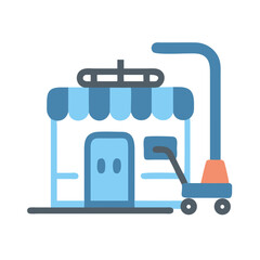 Poster - Storefront and delivery hand truck against black background illustration