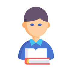 Poster - Student holding a book flat illustration against black backdrop