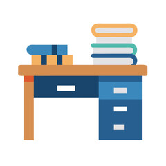 Poster - Flat design desk with books illustration on black background