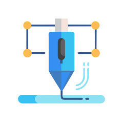 Poster - Isometric blue 3D printer processing and creating new layer