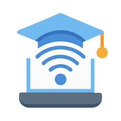 Poster - Online education vector illustration with graduation cap and wifi