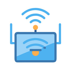 Poster - Simple light blue wireless router icon on black background