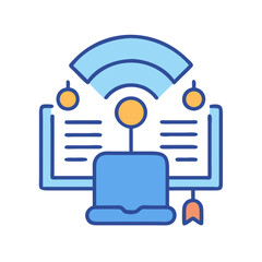 Poster - Online learning icon with laptop, book, and wifi symbol