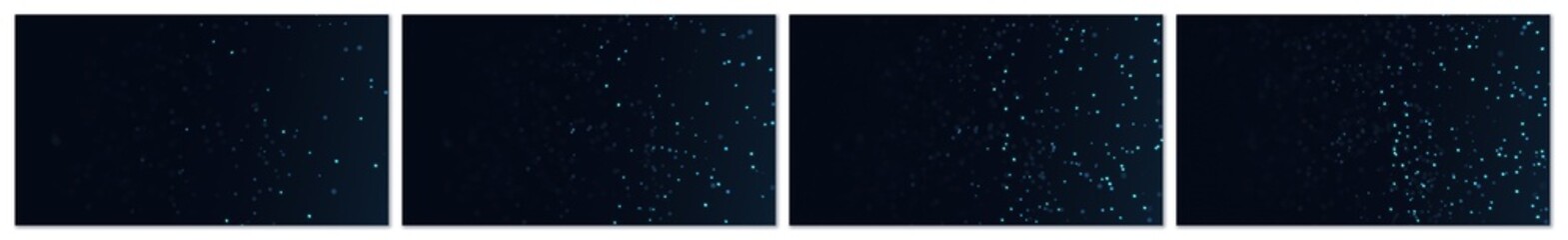 Poster - Technology background set of 4 evolving dark abstract panels with glowing blue particles, lines, and connections forming a network or plexus structure, perfect for digital themes, 3D render.