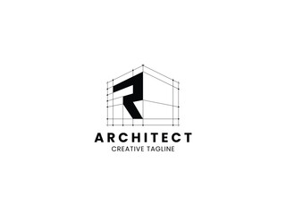 Poster - Letter R Architect logo for architecture, construction and real estate company. Architect monogram logo design