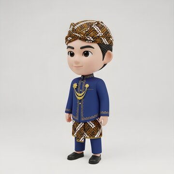 Adorable 3D Model of a Boy in Traditional Indonesian Attire