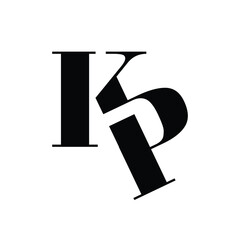 Leinwandbilder - The image shows a flat monogram logo design of an initial letter KP in black color in classic serif font that looks clean and elegant on a white background