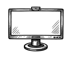 Aufkleber - Illustration of a Computer Monitor Display with Doodle Style Vector in Black and White