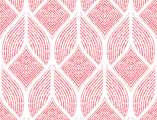 Aufkleber - The geometric pattern with wavy lines. Seamless vector background. White and pink texture. Simple lattice graphic design