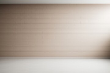 Poster - Minimalist modern interior with beige brick wall and white floor under soft natural light, perfect for branding or design mockups in clean space.