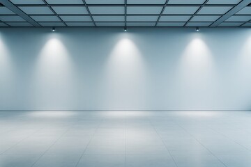 Poster - Modern empty interior room with ceiling spotlights and tiled floor for branding or design mockup in contemporary clean architecture style.