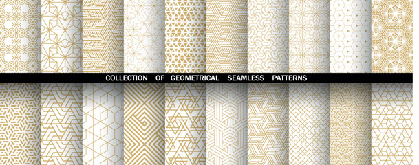 Aufkleber - Geometric set of seamless golden and white patterns. Simple vector graphics