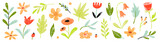 Flower spring vector garden cute element set. Hand drawn pastel flower, leaf, wildflower daisy cute elements with crayon chalk texture. Doodle garden floral plant kid background. Vector illustration Flower spring vector garden cute element set. Hand drawn pastel flower, leaf, wildflower daisy cute elements with crayon chalk texture. Doodle garden floral plant kid background. Vector illustration