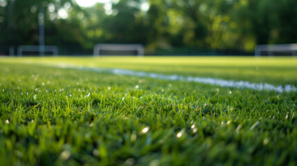 Wall Mural - a fresh spring sunny garden background of green grass and blurred foliage bokeh.