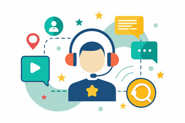 Poster - Customer support agent graphic design featuring headset, chat bubbles, and location pin icons ideal for websites, apps, and branding projects.